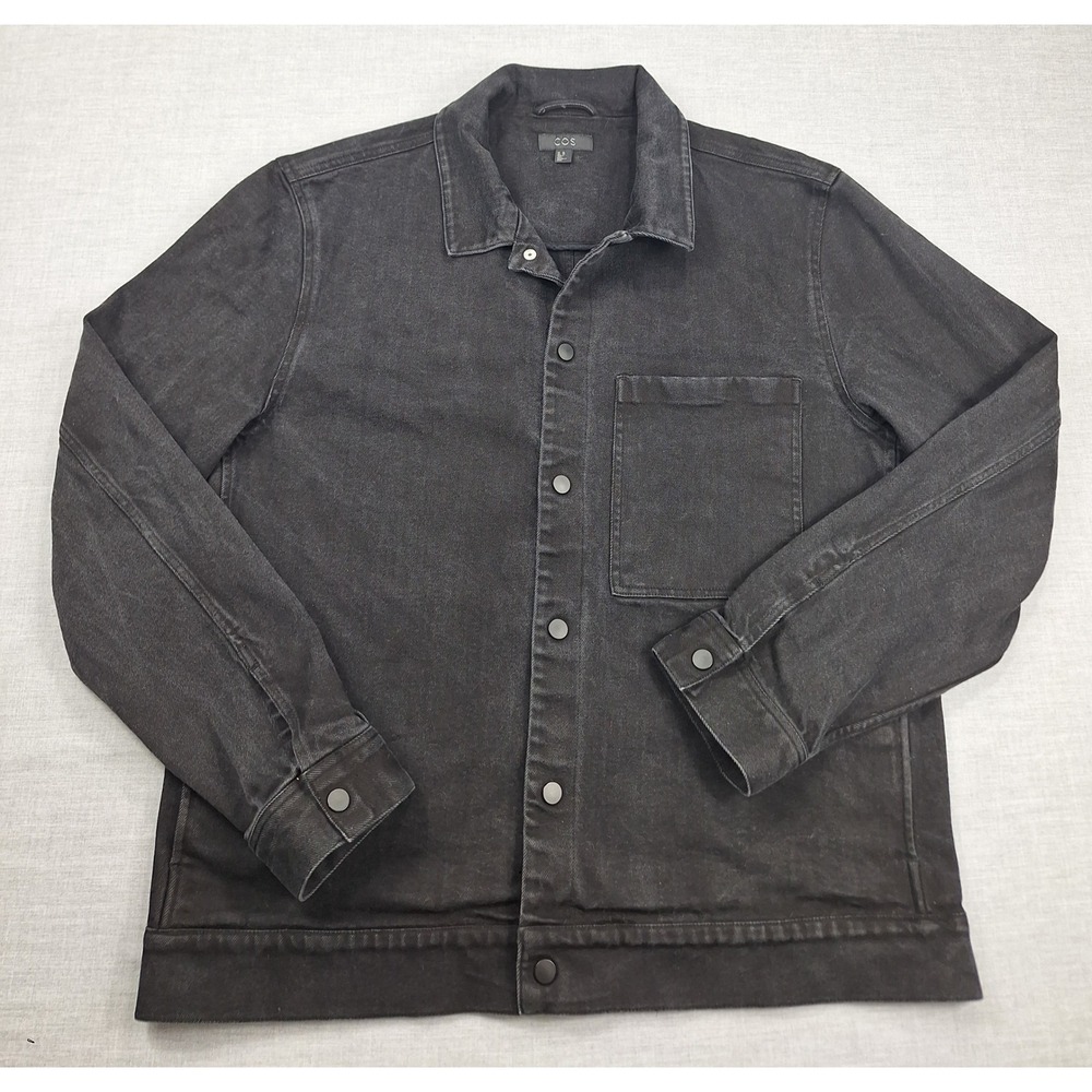 COS Mens XL Washed Black Denim Snap Front Chore Shirt Jacket Overshirt